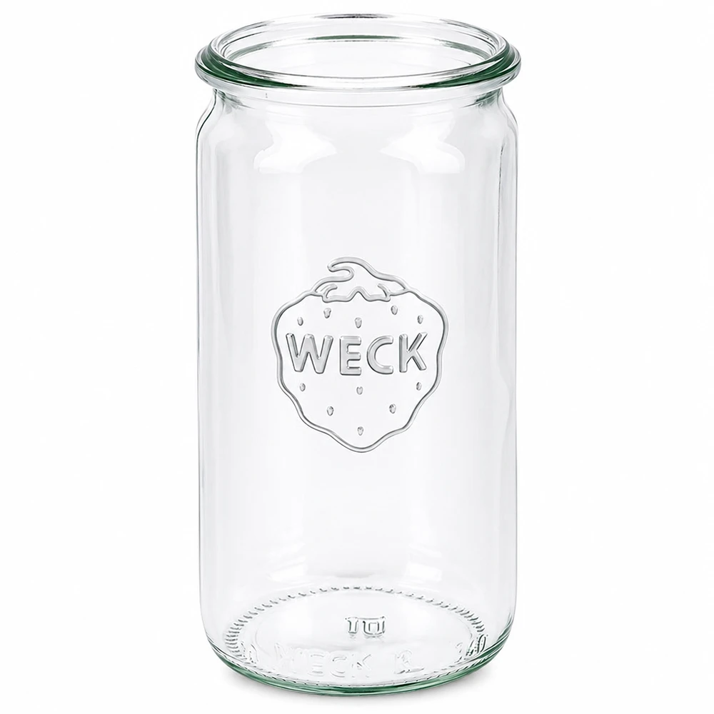Bocal cylindrique en verre WECK RR60 de 340 ml WECK Pot cylindrique 340ml RR60 Pot à conserves transparent avec logo WECK pour la mise en conserve et la conservation