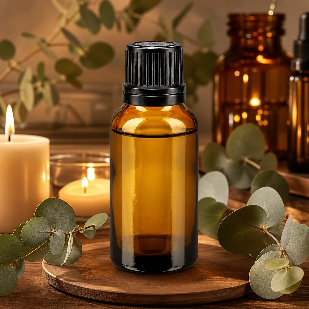 Flacon en verre brun de 20ml avec bouchon vissable noir et bague verseuse Petit flacon en verre brun de 20 ml, bouchon OV noir de 8 mm, flacon compte-gouttes de pharmacie