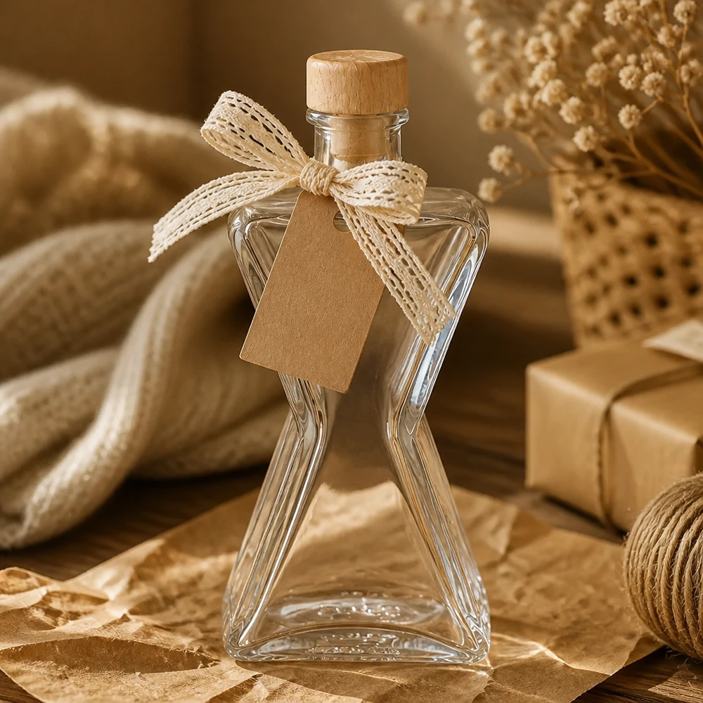 Bouteille en verre 200 ml « Star » avec bouchon en bois UNiTWIST® Bouteille en verre 200 ml « Star » avec bouchon en bois UNiTWIST®