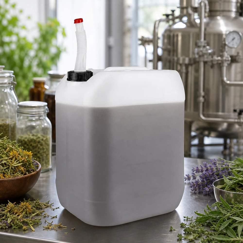 Bidon 20 litres avec tuyau d'écoulement Flex Réservoir portable de 20 litres avec tuyau de sortie pour huiles essentielles et distillats végétaux
