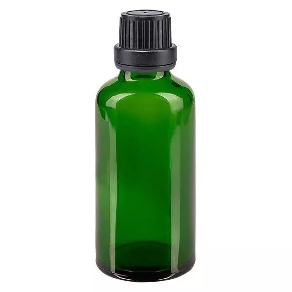 Flacon à pharmacie vert 50ml bouchon à vis noir joint d'inviolabilité