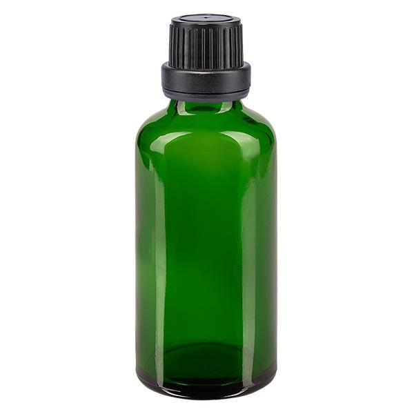 Flacon à pharmacie vert 50ml bouchon à vis noir joint d'inviolabilité Flacon à pharmacie vert 50ml bouchon à vis noir joint d'inviolabilité