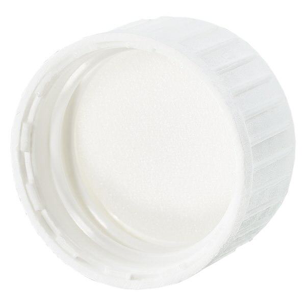Fermeture à vis DIN 22 blanc en PP avec insert en mousse PE Fermeture à vis DIN 22 blanc en PP avec insert en mousse PE