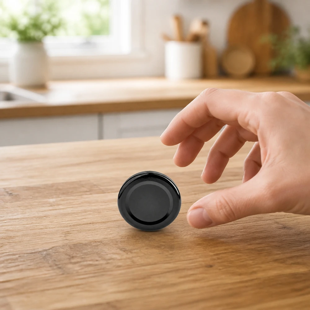 Couvercle compact « twist-off » de 48 mm, noir, sur une surface en bois rustique