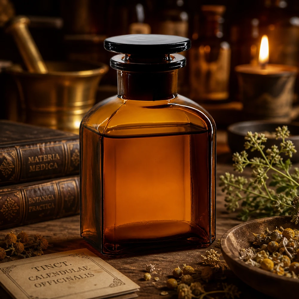 Flacon carré col large 150 ml + bouchon RIN, verre ambré Flacon de pharmacie ancien, 150 ml, carré, marron, avec bouchon en verre, idéal pour les extraits de plantes médicinales