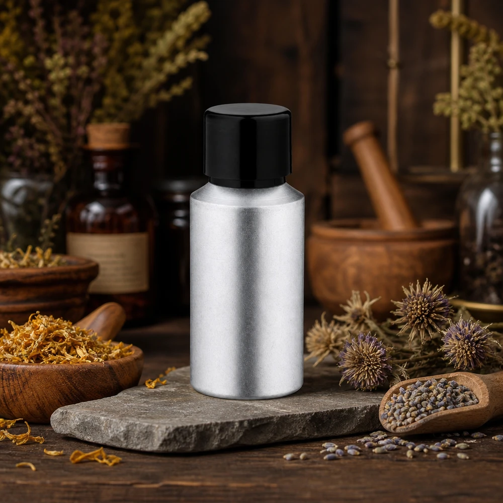 Bouteille en aluminium teinté 30 ml, avec bouchon à vis noir et joint conique Bouteille professionnelle en aluminium décapé de 30 ml avec bouchon étanche pour l'aromathérapie