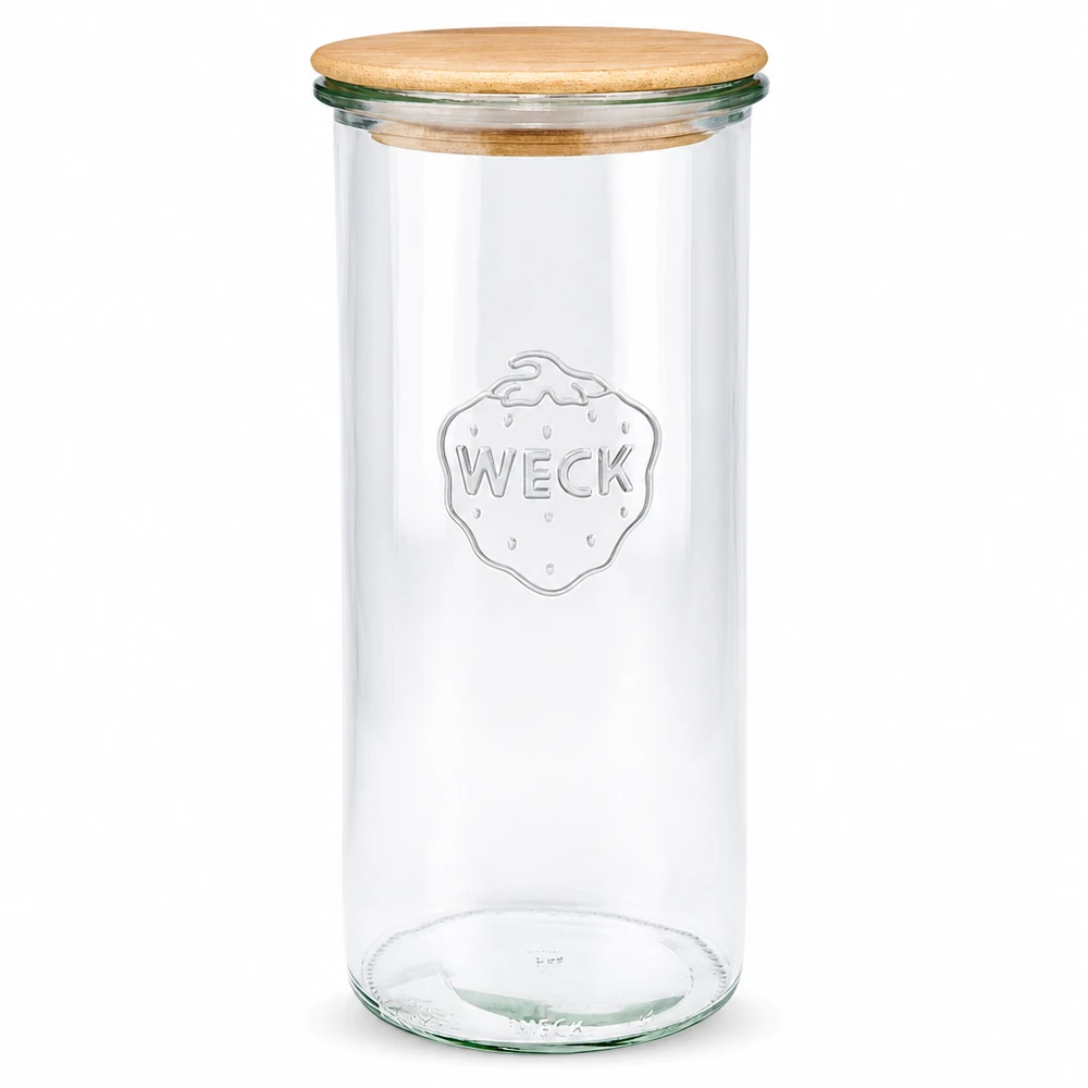 1500ml bocal conique WECK RR100 avec couvercle en bois WECK Bocal 1500ml RR100 avec couvercle en bois transparent Bocal à conserves Bocal en verre rond