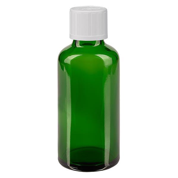 Flacon à pharmacie vert 50ml bouchon à vis blanc sécurité enfant standard