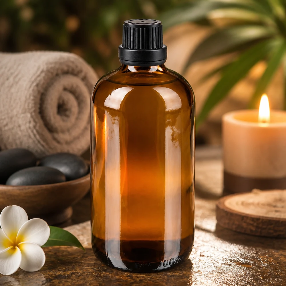 Bouteille de pharmacie brune 100ml bouchon vissable noir bouchon inviolabilité Flacon de pharmacie brun de 100 ml avec verre anti-UV et bouchon noir de 11 mm pour huiles de massage