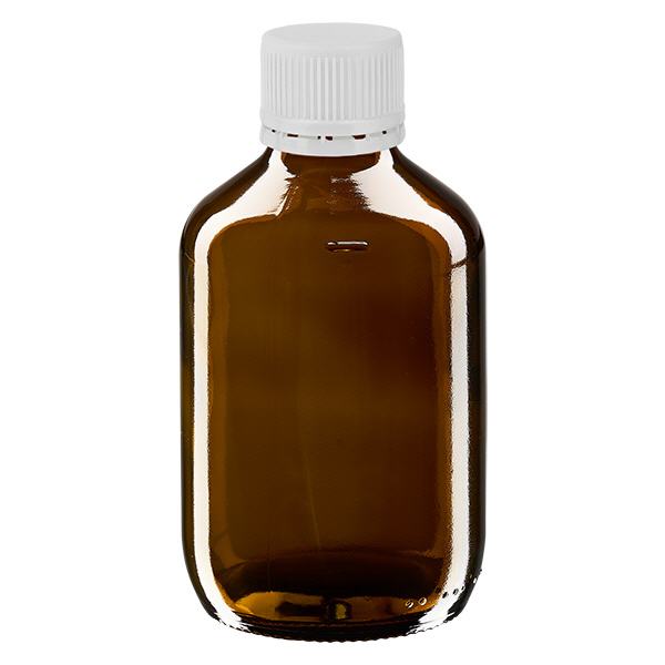 Bouteille à usage médical de 200 ml, marron, avec bouchon blanc d'origine