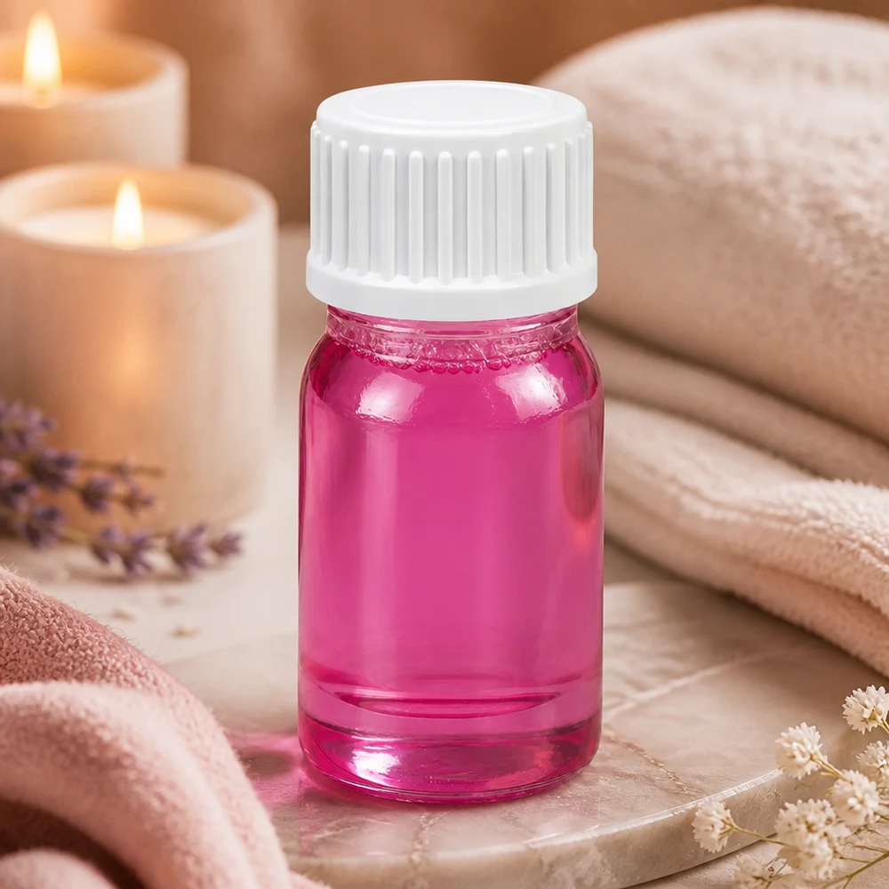 Flacon 5ml (globules) bague de coulée 3mm blanc standard PurpleLine UT18/5 Bouteille en verre Premium 5ml rose transparent avec bouchon blanc pour produits de beauté de haute qualité