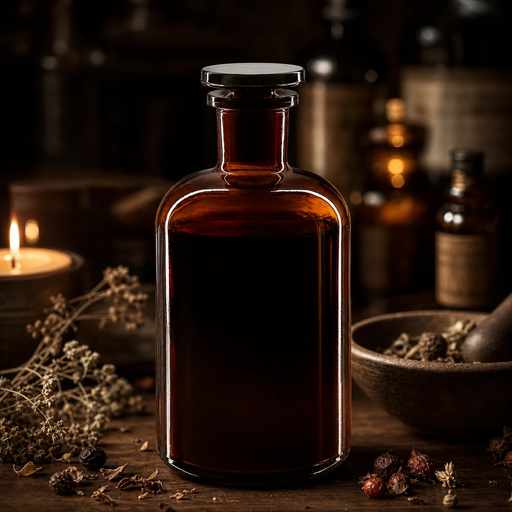 Flacon pharmaceutique 500 ml col étroit en verre ambré + bouchon Bouteille en verre ambré de 500 ml, à col étroit et aux épaules arrondies, avec bouchon hermétique en verre et protection contre les UV