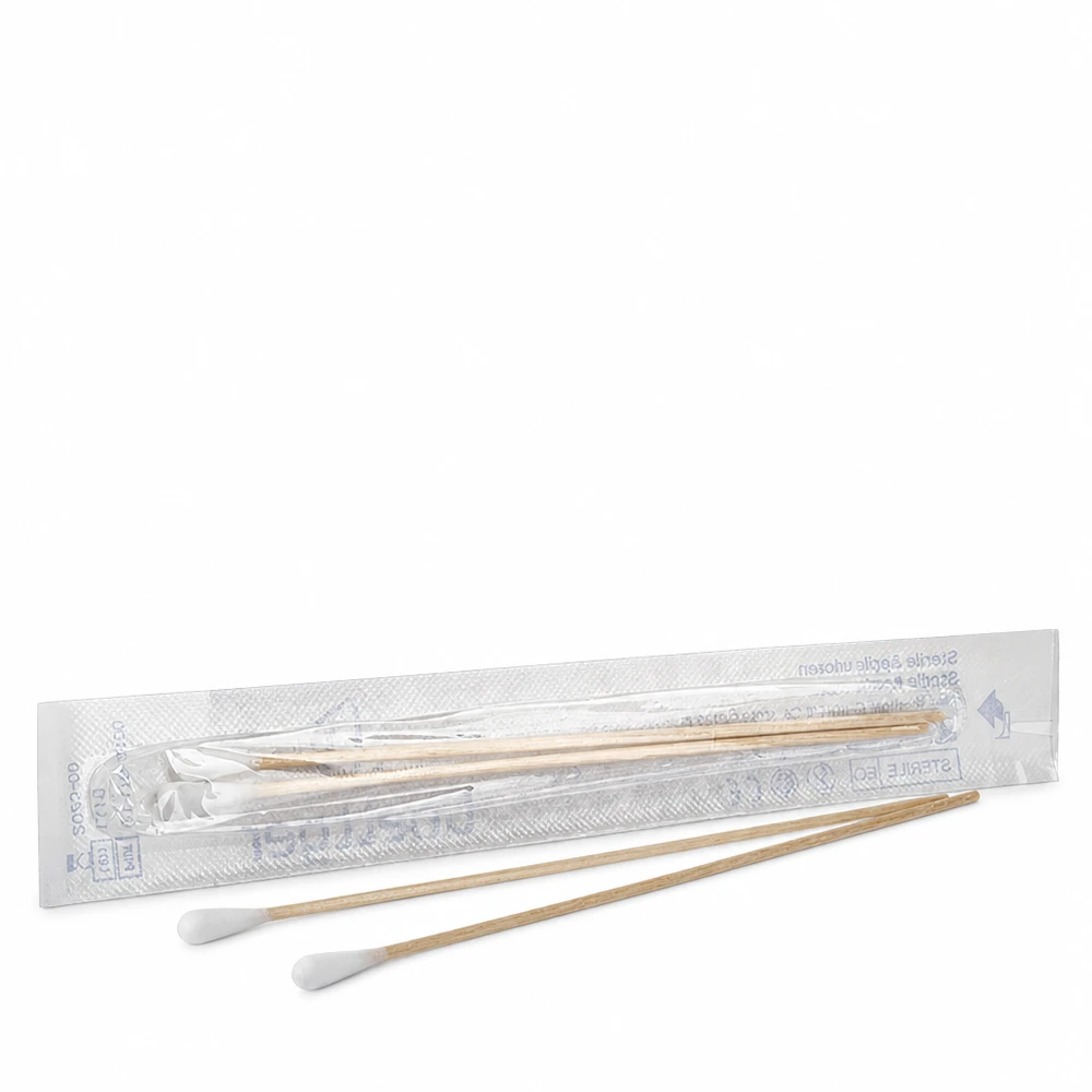 Cotons-tiges médicaux individuels, conditionnés de manière stérile, avec un long manche en bois pour une utilisation précise