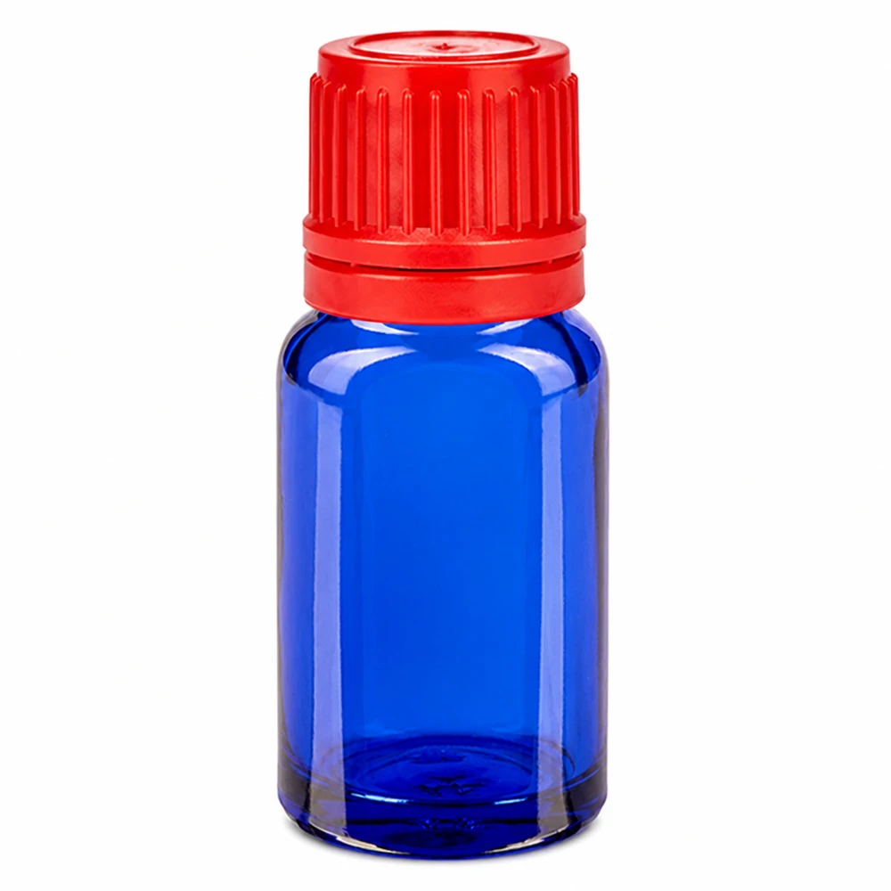 Flacon 10ml 11mm SV rouge OV BlueLine UT18/10 Flacon en verre violet de 10ml avec protection UV et bouchon de sécurité rouge pour la pharmacie