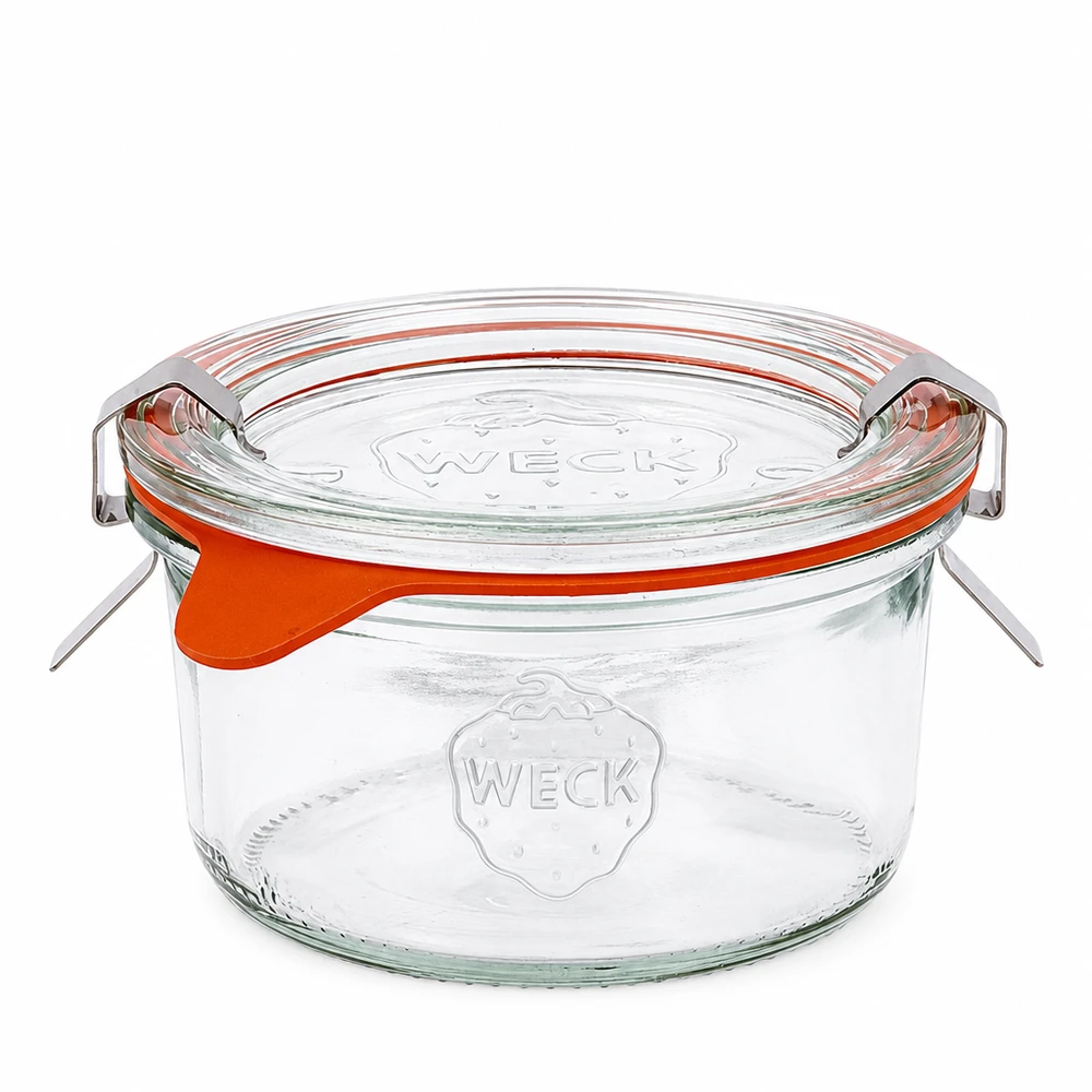 165ml bocal conique complet WECK RR80 165ml WECK Pot renversé RR80 avec couvercle en verre et anneau en caoutchouc orange, pot de conserve avec fermeture à étrier pour la conservation