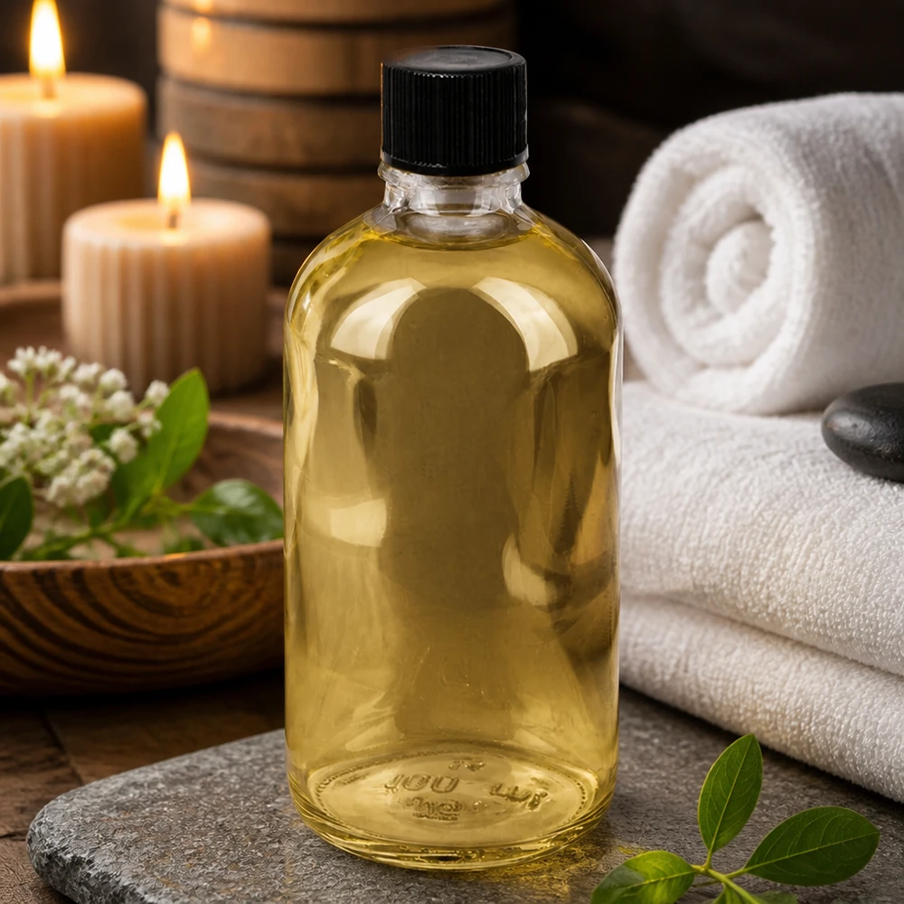 Huile de massage dorée en flacon compte-gouttes ClearLine UT18 de 100 ml, doté d'un bec verseur de précision de 1 mm