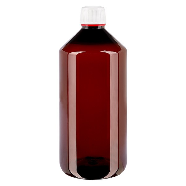 Bouteille PET 1000ml avec bouchon blanc/rouge OV Bouteille PET 1000ml avec bouchon blanc/rouge OV