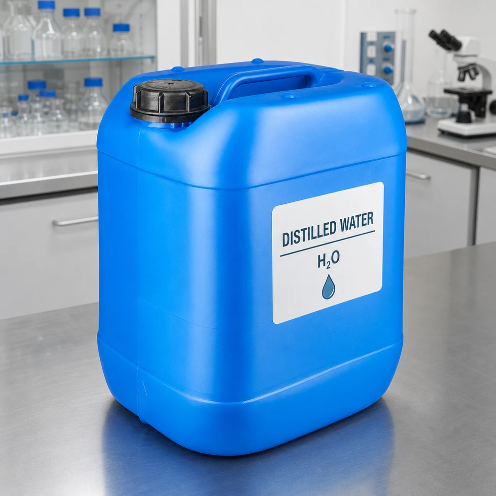 Bidon robuste de 20 litres, bleu, en plastique, avec bouchon à vis et étiquette
