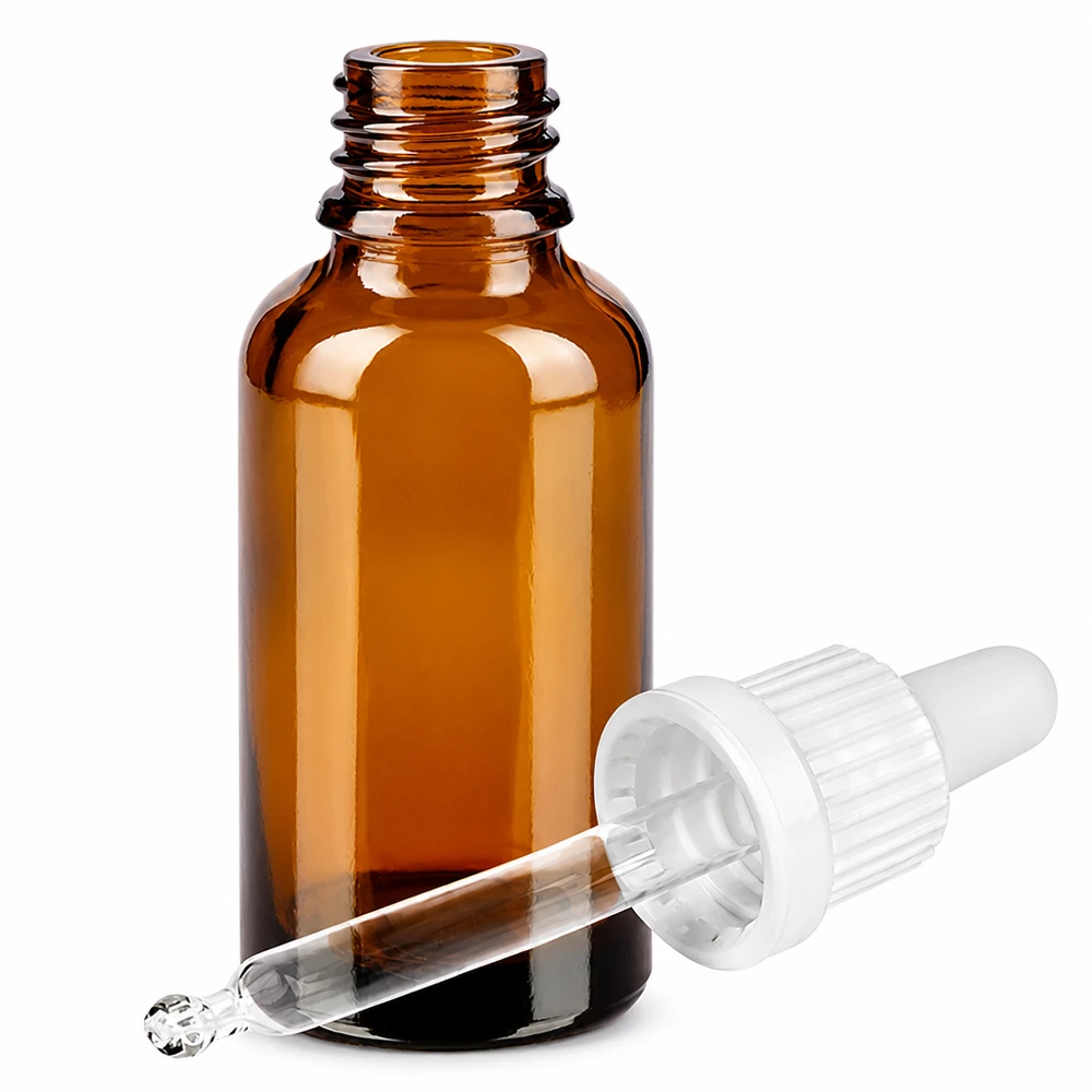 Flacon à pipette 30ml blanc OV BrownLine UT18/30 Flacon en verre brun de 30 ml de haute qualité avec compte-gouttes blanc pour les substances sensibles à la lumière