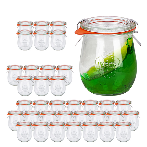 Set de 36 pots Weck 220 ml pots tulipe avec 36 couvercles en verre,