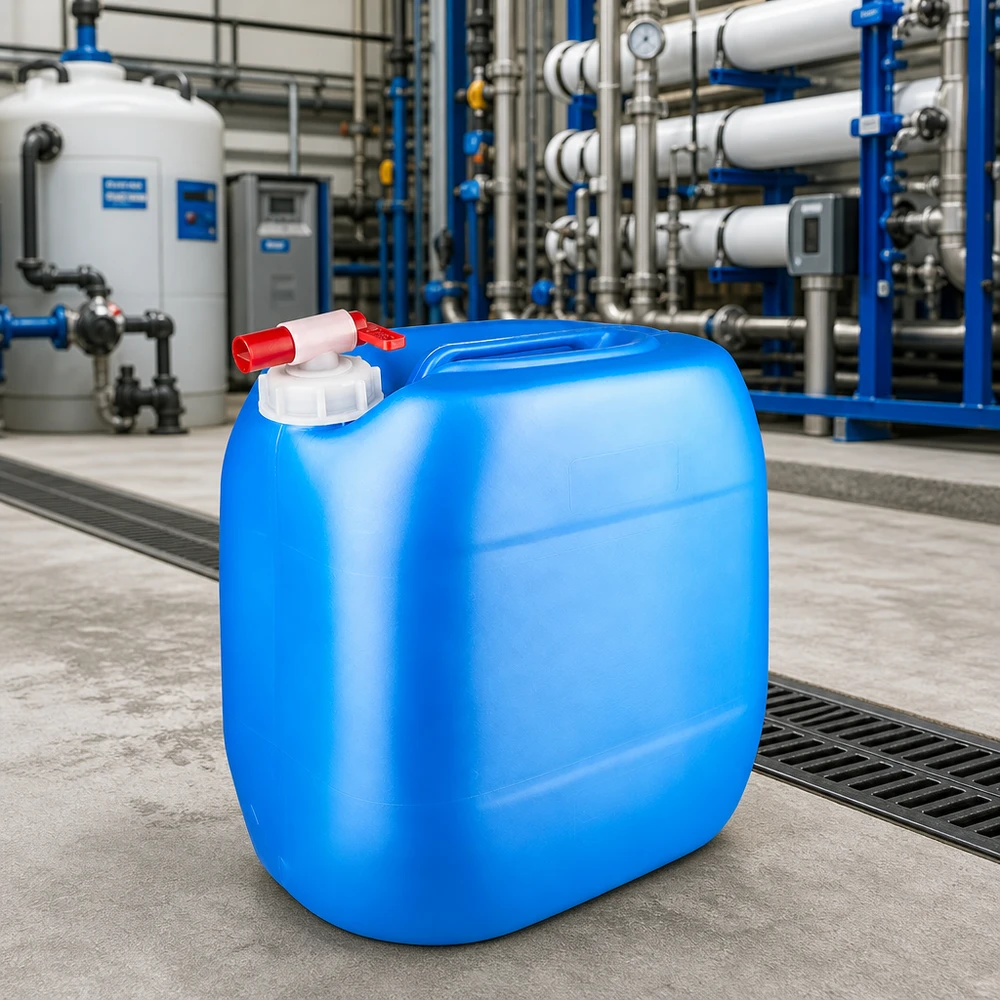 Bidon en plastique de 30 L, bleu, adapté au contact alimentaire, avec robinet, pour un stockage sûr des liquides