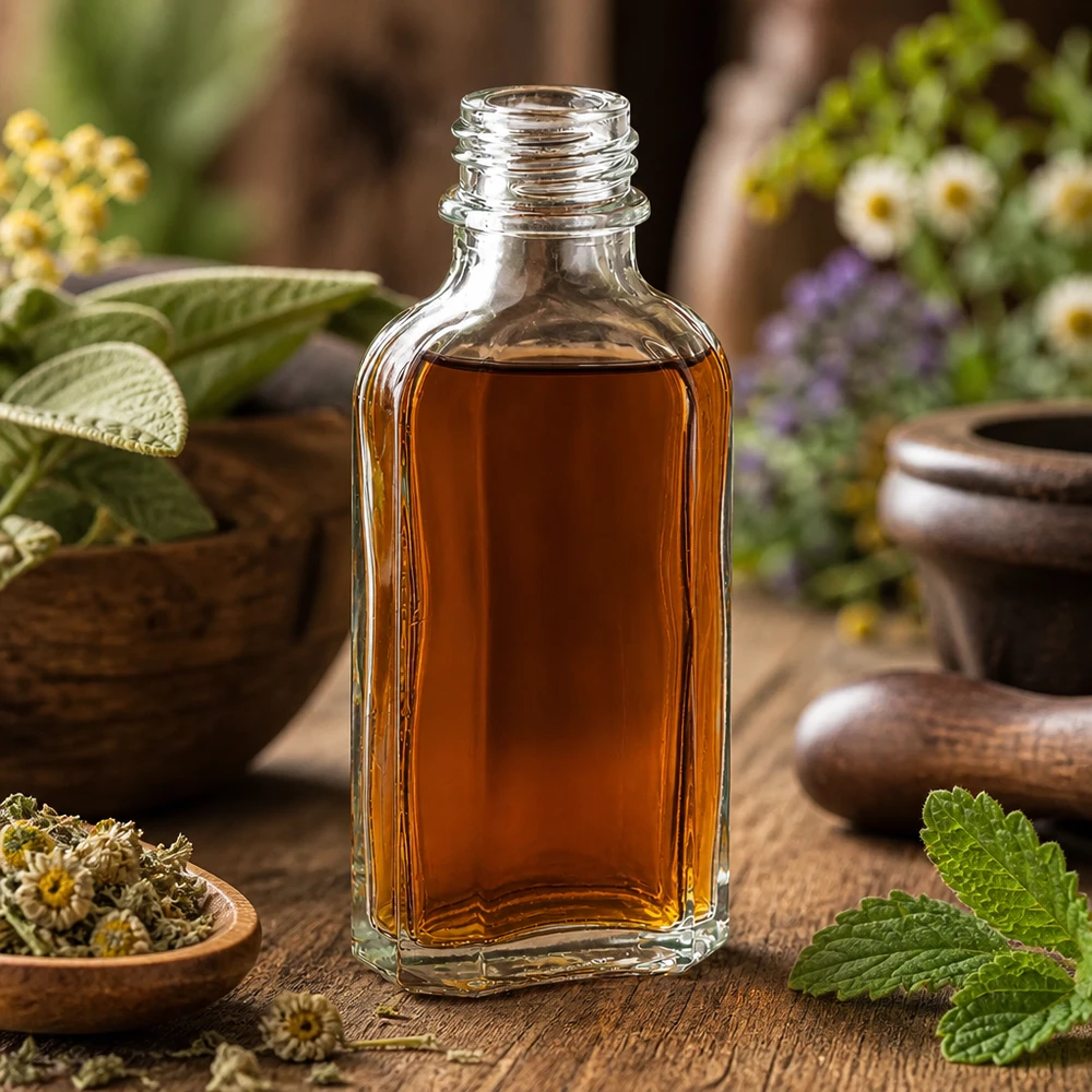 Flasque transparente de 50 ml au goulot DIN 22 Teinture d'herbes brune en flacon en verre Meplatform de 50 ml avec bouchon à vis DIN22