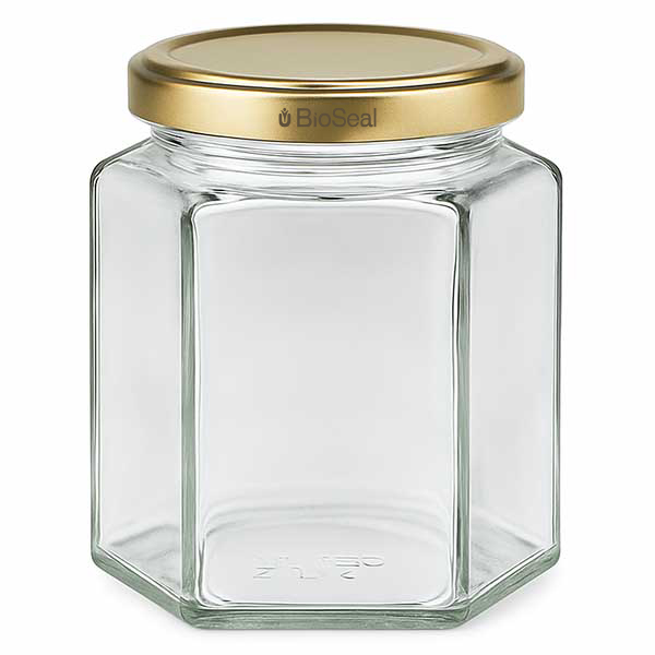 390ml Verre hexagonal avec couvercle BioSeal or UNiTWIST