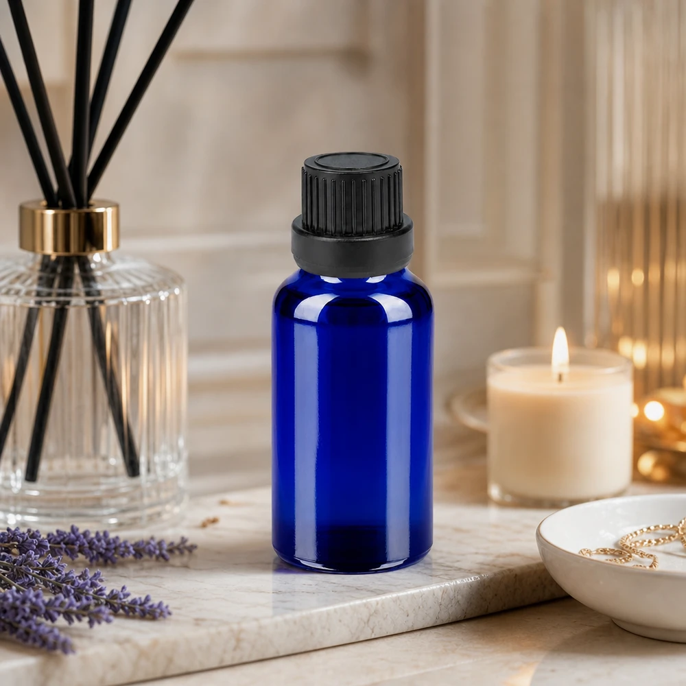 Flacon 20ml 11mm SV noir OV BlueLine UT18/20 Bouteille en verre pratique de 20 ml avec bouchon à vis ergonomique pour les déplacements