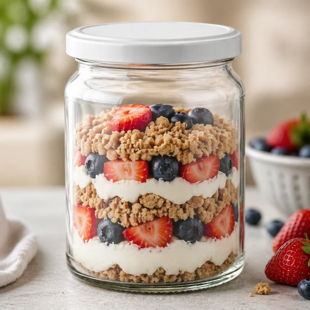 Verre rond de 205 ml UNiTWIST comme verre à dessert pour les desserts en couches avec des baies et du yaourt - verre polyvalent
