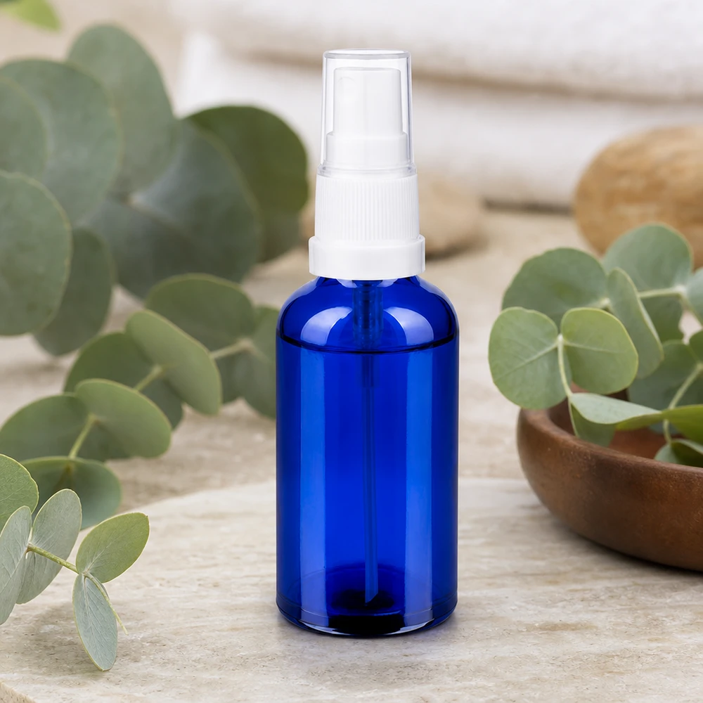 Vaporisateur 50ml blanc/tr. STD BlueLine UT18/50 Flacon en verre de 50 ml avec embout vaporisateur de qualité pharmaceutique pour la fabrication professionnelle de cosmétiques