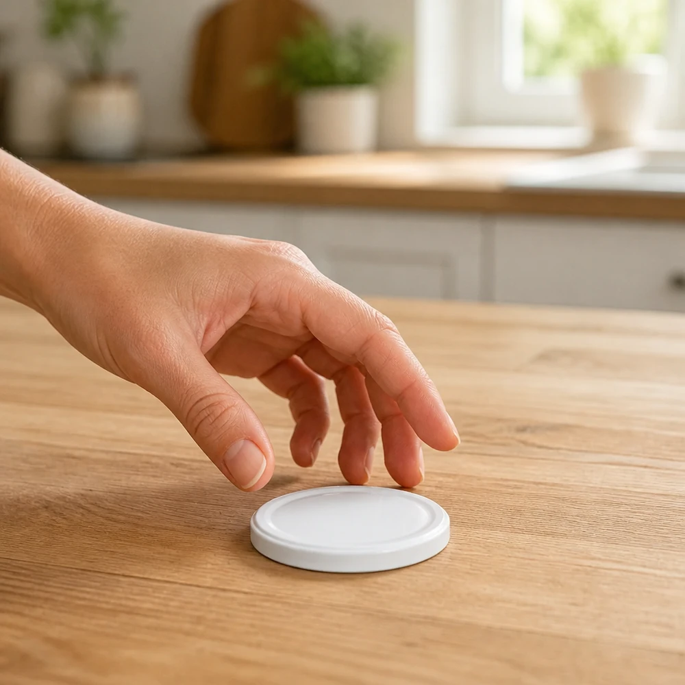 UNiTWIST TO43 blanc, BioSeal, sans BPA, unitemp Couvercle de conserve UNiTWIST TO43 blanc BioSeal avec poignée dans une cuisine moderne