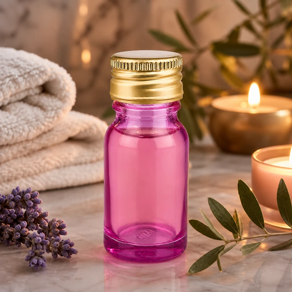 Bouteille de voyage pratique de 10 ml en verre violet avec bouchon sûr en aluminium et or pour les déplacements