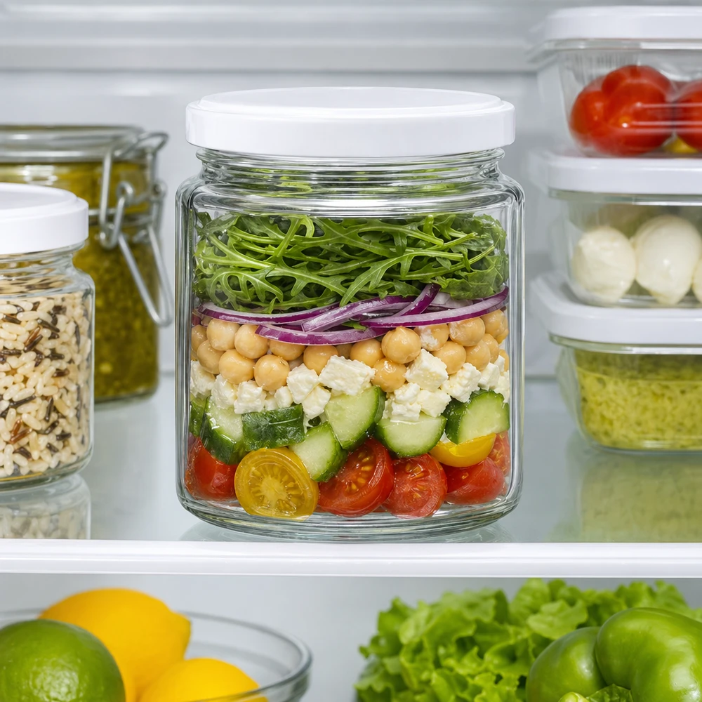 Pot de miel de 250ml dans le réfrigérateur comme récipient de Meal-Prep pour la salade en couches avec couvercle BasicSeal UNiTWIST