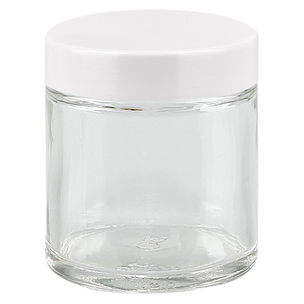 Creuset en verre 30ml transaprent avec couvercle en bakélite blanc Creuset en verre 30ml transaprent avec couvercle en bakélite blanc