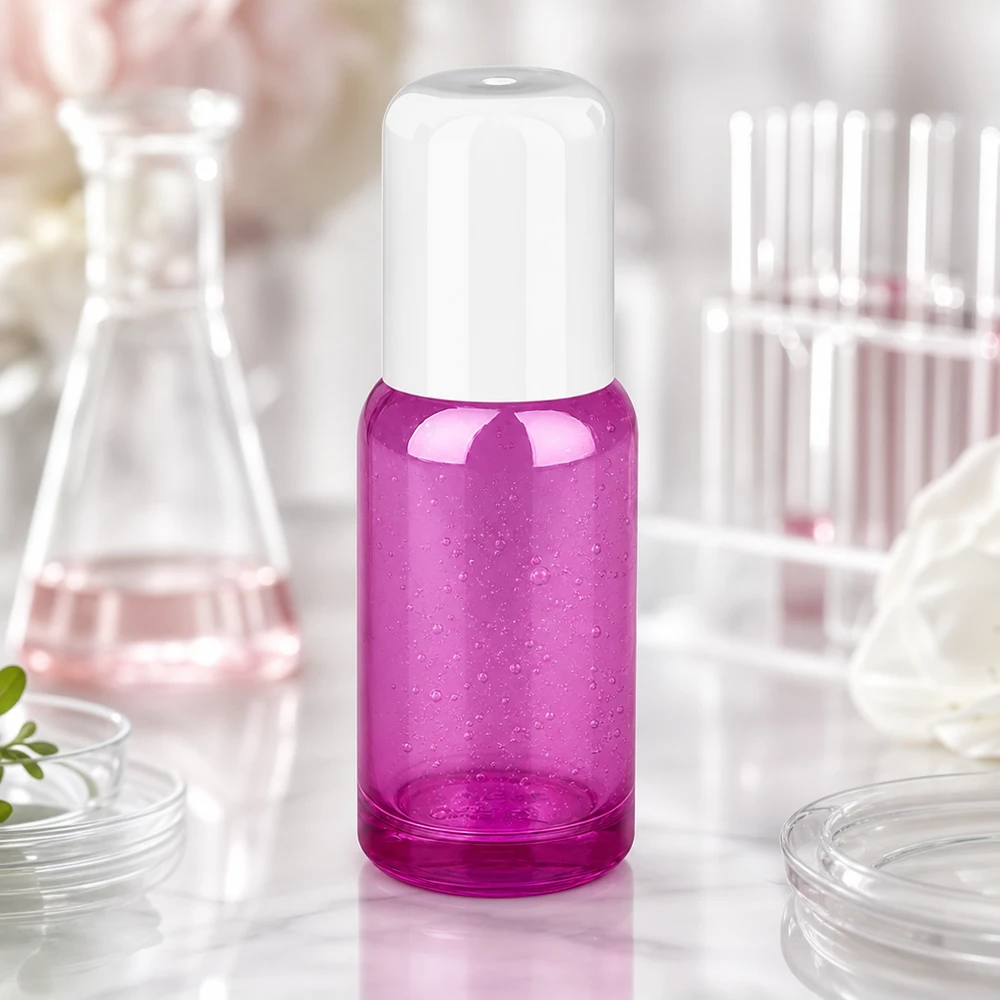 Flacon roll-on 20ml blanc standard PurpleLine UT18/20 Petit flacon roll-on de 20 ml en verre pourpre transparent avec bouchon blanc hygiénique