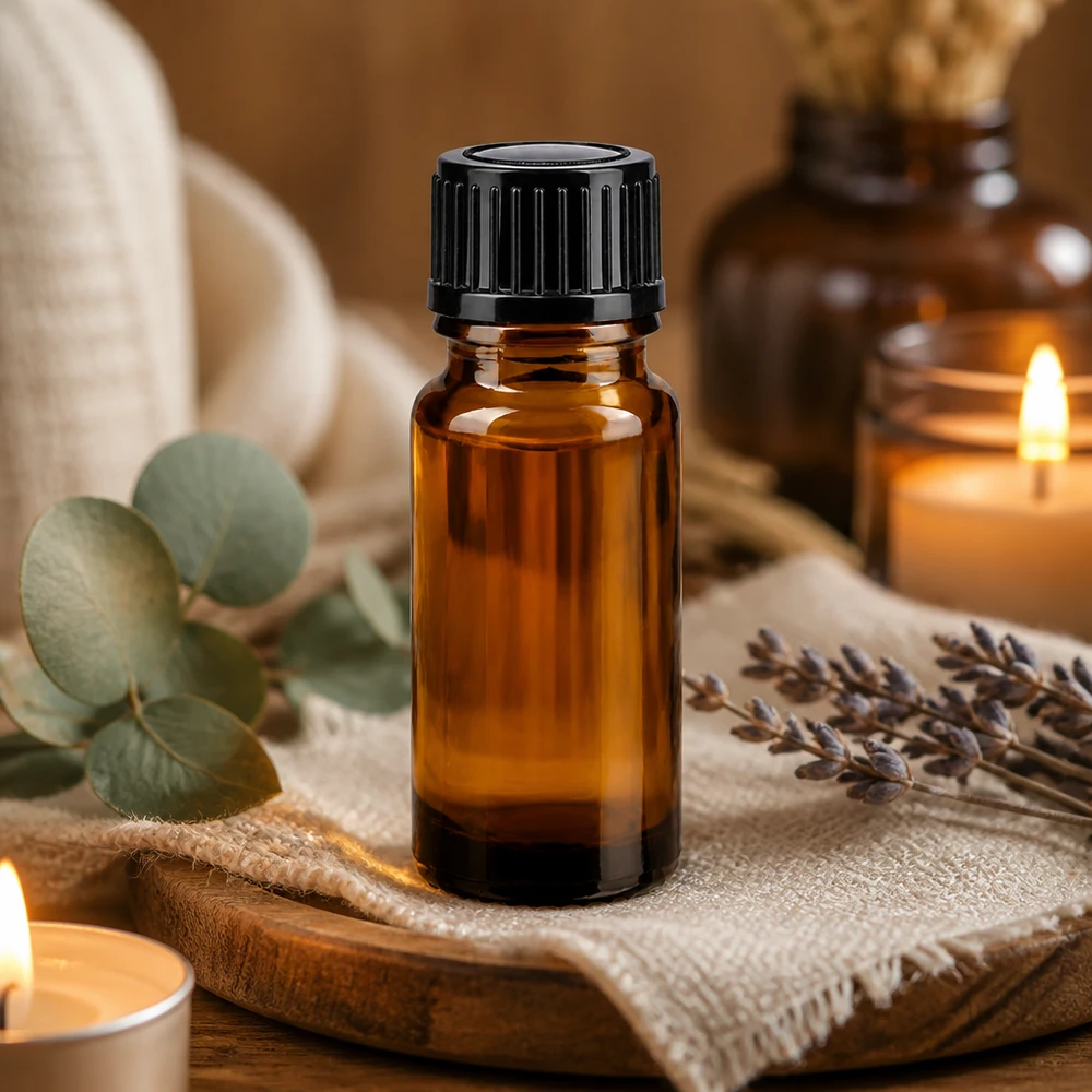 Flacon à pharmacie brun 10ml bouchon vissable noir std Flacon de pharmacie avec protection UV, 10 ml, couleur ambre, pour huiles essentielles et cosmétiques naturels