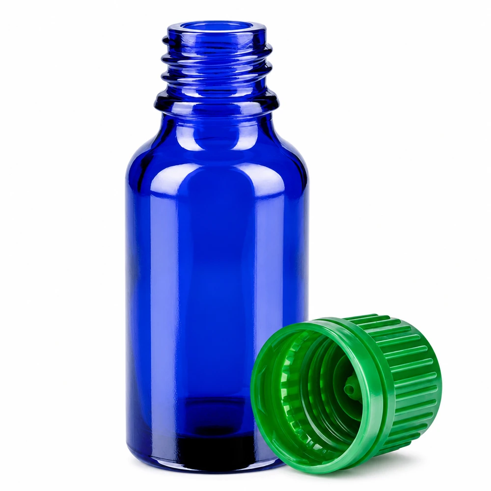 Flacon 20ml 11mm SV vert OV BlueLine UT18/20 Bouteille de verre anti-lumière 20ml bleue avec bouchon à vis vert sûr