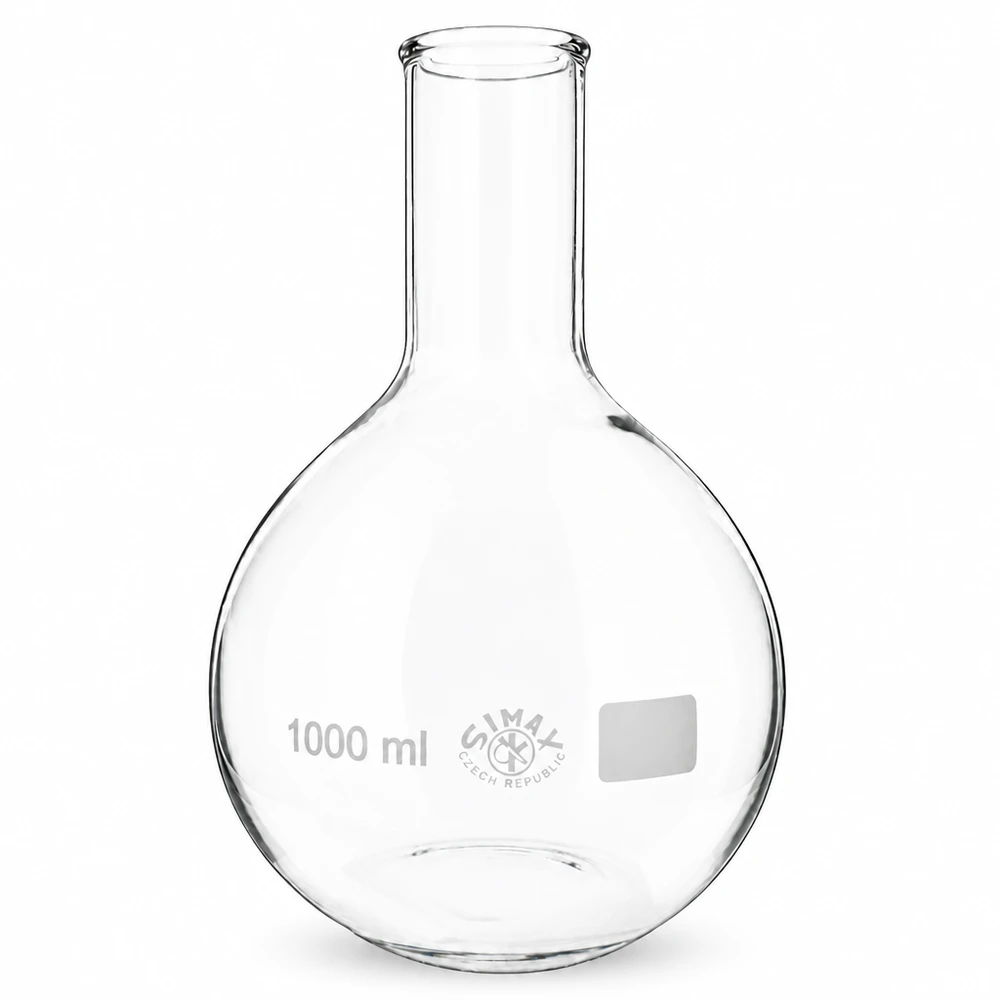 Ballon à fond plat 1000 ml à col étroit, en verre borosilicate avec bord renforcé Ballon à pied 1000ml en verre transparent avec fond stable pour une bonne stabilité lors des expériences