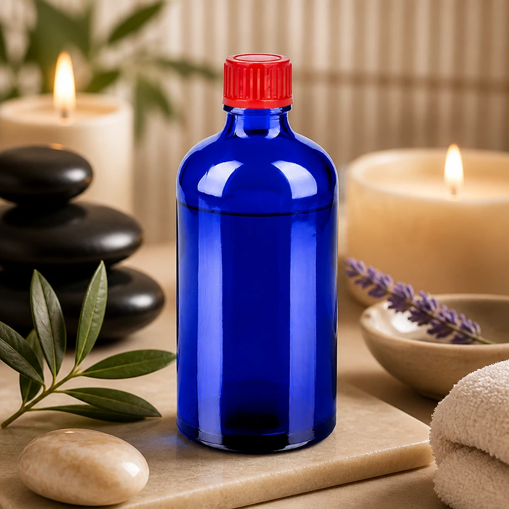 Flacon de 100ml 11mm SV rouge STD BlueLine UT18/100 Bouteille d'aromathérapie de 100 ml avec verre bleu anti-lumière et bouchon anti-fuite