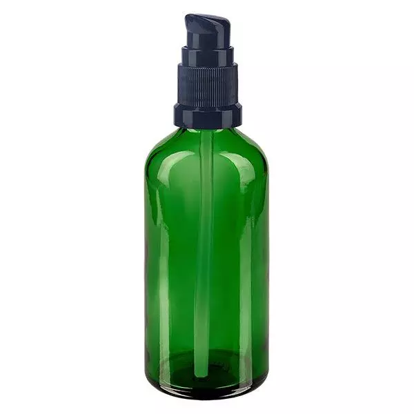 Flacon à pharmacie vert 100ml bouchon pompe noir standard Flacon à pharmacie vert 100ml bouchon pompe noir standard