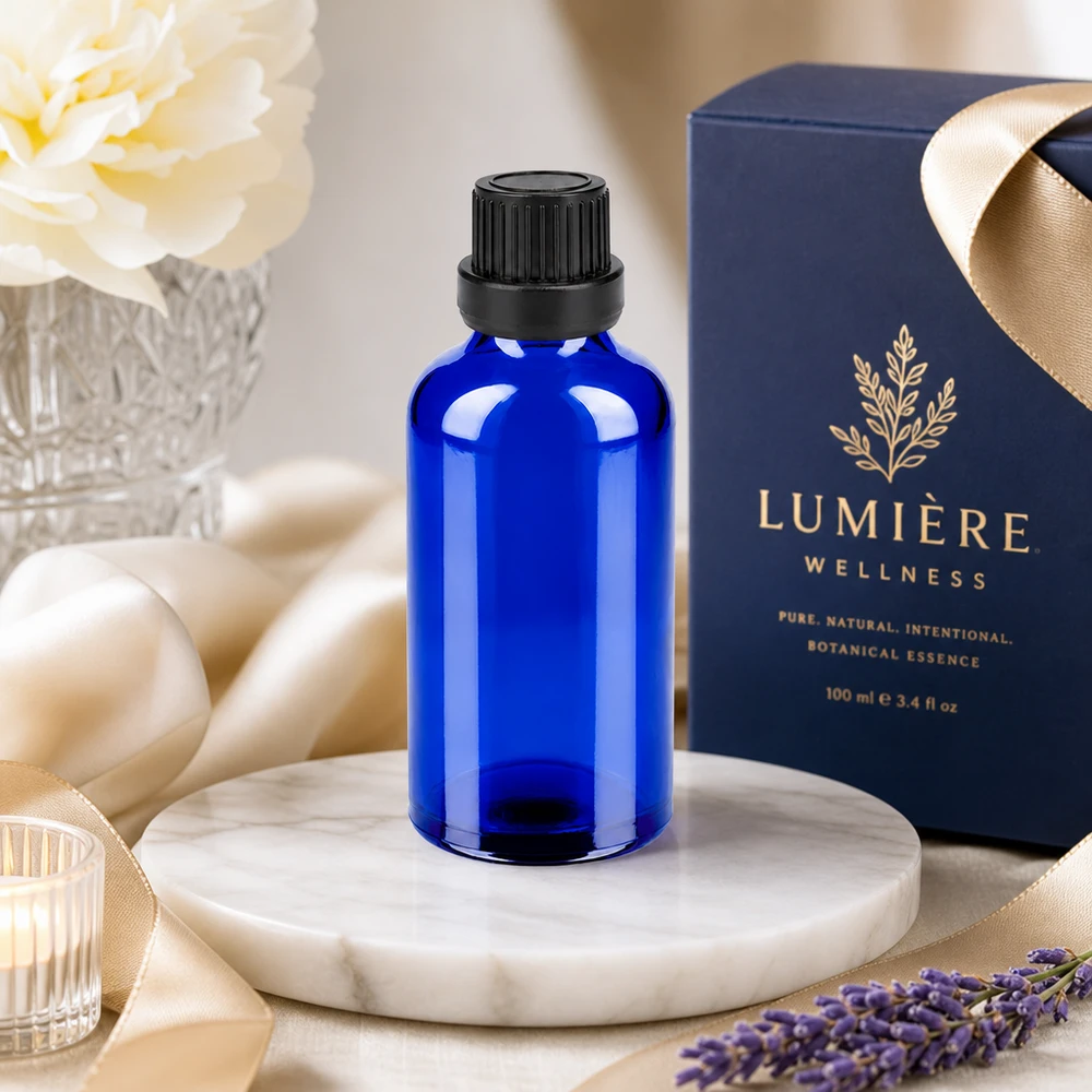 Flacon 50ml 11mm SV noir OV BlueLine UT18/50 Flacon pratique de 50 ml avec bouchon SV noir, idéal pour les produits de bien-être