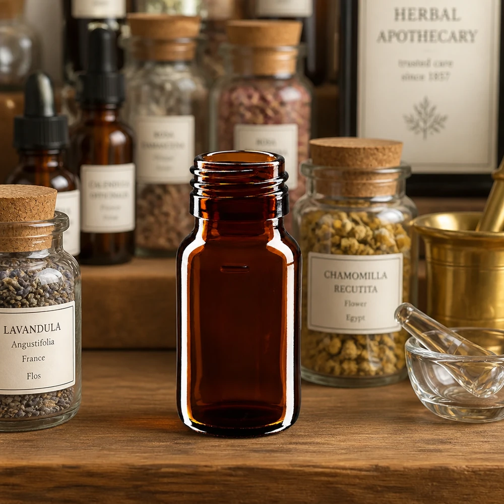 Flacon médical 30 ml couleur ambrée sans couvercle Bouteille compacte en verre brun 30ml PP28 pour les extraits d'herbes et les remèdes naturels