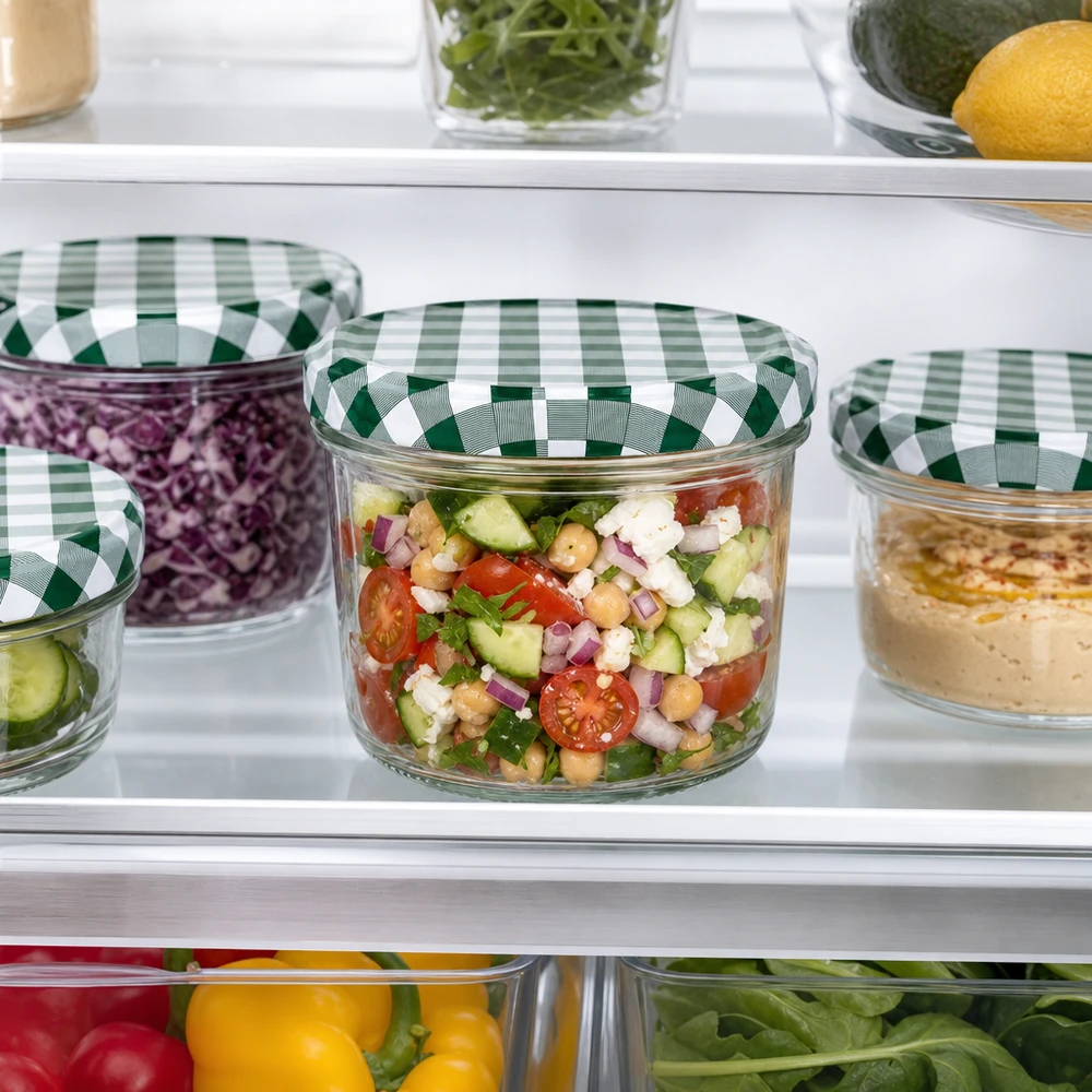 230ml Verre conique avec couvercle BasicSeal vert/blanc UNiTWIST 230ml BasicSeal pot à couvercle vert et blanc à carreaux Réfrigérateur Conservation Salade Meal Prep Set de boîtes à provisions