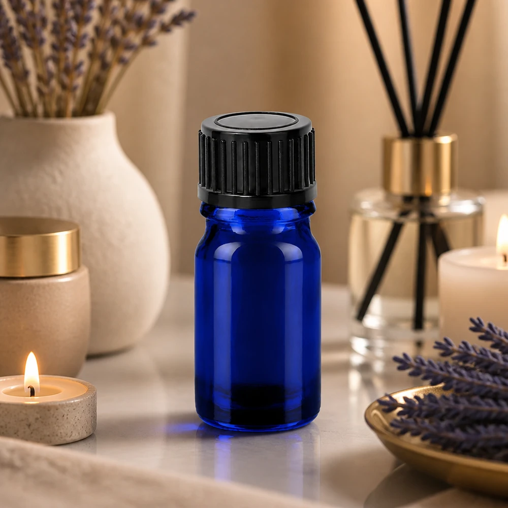 Flacon 5ml 11mm SV noir STD BlueLine UT18/5 Bouteille en verre professionnelle de 5 ml d'un bleu élégant pour conserver les essences en toute sécurité