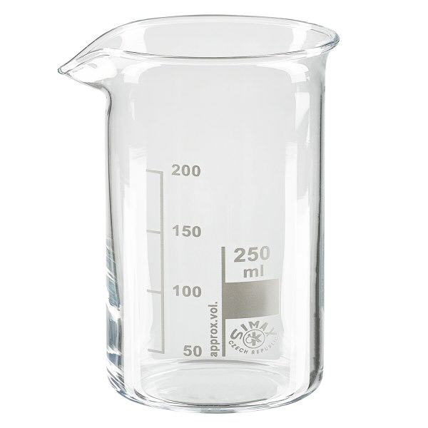 Bécher 250ml en verre borosilicate résistant à la chaleur (forme haute) Bécher 250ml en verre borosilicate résistant à la chaleur (forme haute)