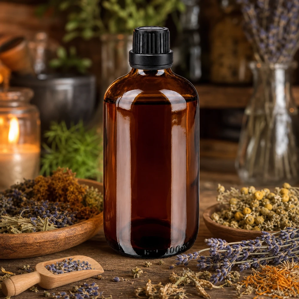 Flacon de pharmacie de 100 ml en verre brun anti-UV avec bouchon OV noir de 11 mm pour cosmétiques naturels