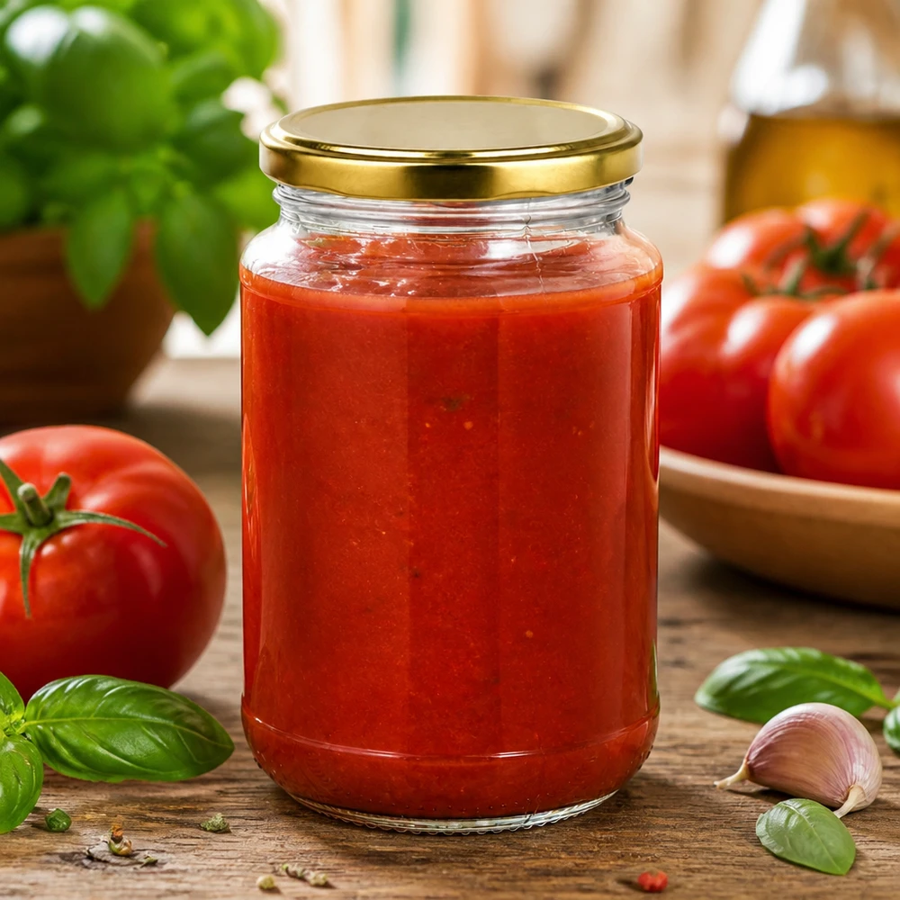 Bocal de conservation compact UNiTWIST de 320 ml avec couvercle à vis doré, pour la sauce tomate et les conserves