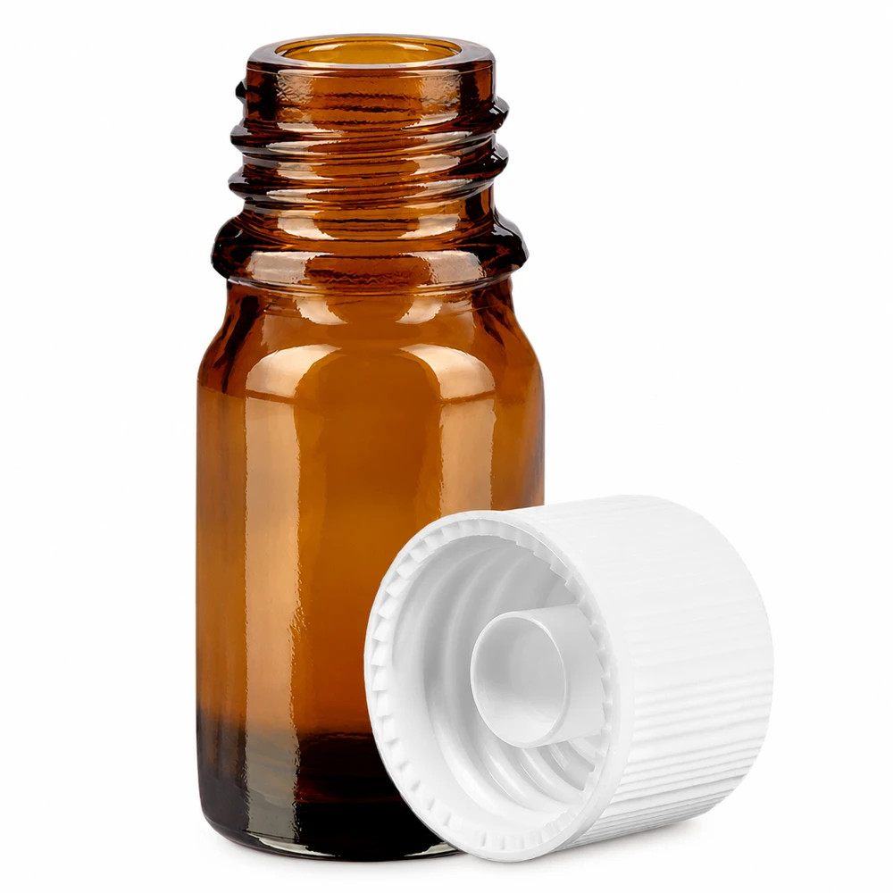 Flacon de 5ml 11mm SV blanc STD BrownLine UT18/5 Flacon en verre brun de 5ml avec un pas de vis de 11mm et un bouchon blanc pour la protection UV des substances sensibles
