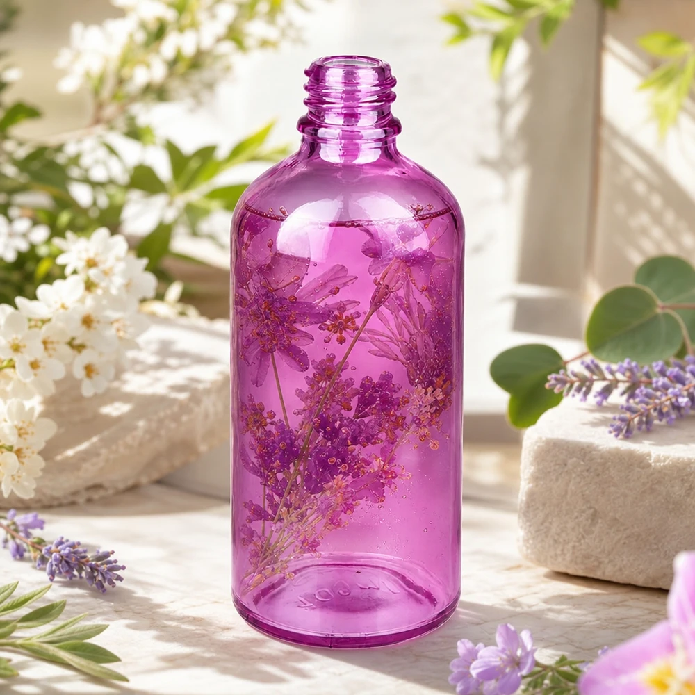 Bouteille à pharmacie de 100ml PurpleLine UT18/100 UNiTWIST Bouteille en verre polyvalente PurpleLine de 100 ml pour les cosmétiques DIY, les sérums et les remèdes homéopathiques.