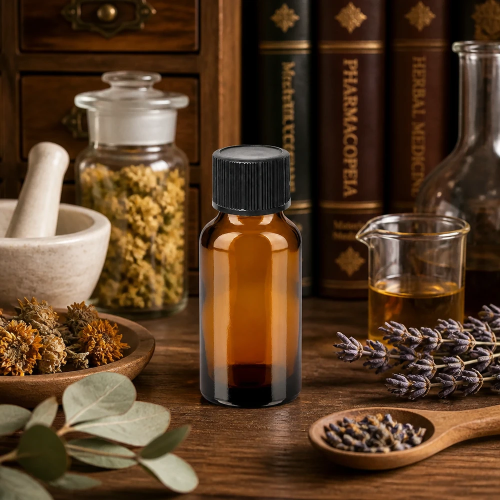 Flacon compte-gouttes de 20ml. 1mm noir STD BrownLine UT18/20 Bouteille en verre brun premium de 20ml avec bouchon compte-gouttes noir pour les teintures d'herbes